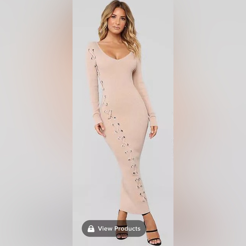 Lace-Up Taupe Dress